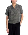 Eileen Fisher Short Sleeve Organic Linen Blend Button-up Shirt In Black/natural