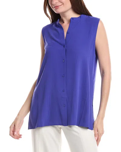 Eileen Fisher Mandarin Collar Shirt In Blue