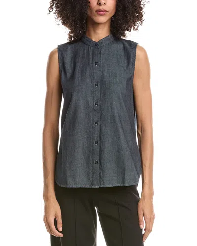 Eileen Fisher Mandarin Collar Shirt In Blue