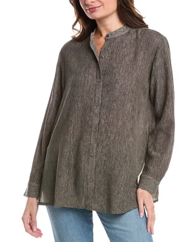 Eileen Fisher Mandarin Collar Shirt In Green