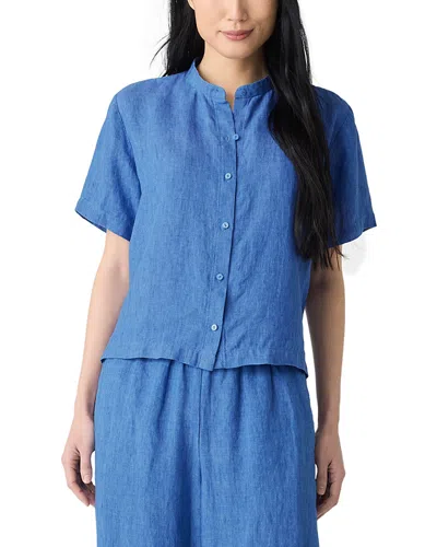 Eileen Fisher Organic Linen Button-up Shirt In Ultramarine