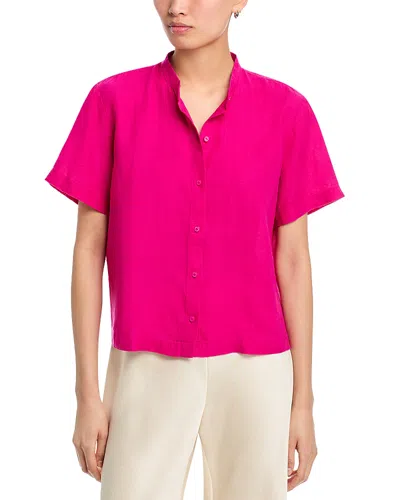 Eileen Fisher Mandarin Collar Short Sleeve Shirt In Pink