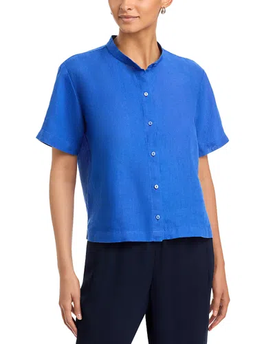 Eileen Fisher Mandarin Collar Short Sleeve Shirt In Red