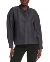 Eileen Fisher Mandarin Collar Silk & Linen-blend Top In Blue