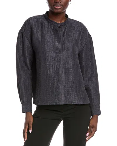 EILEEN FISHER EILEEN FISHER MANDARIN COLLAR SILK & LINEN-BLEND TOP