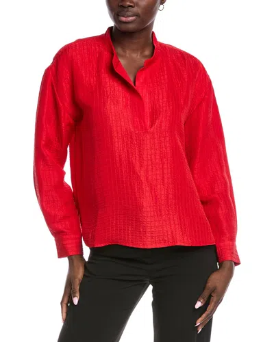 EILEEN FISHER EILEEN FISHER MANDARIN COLLAR SILK & LINEN-BLEND TOP