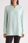 Eileen Fisher Mandarin Collar Silk Blouse In Absinthe