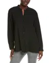 Eileen Fisher Silk Georgette Crepe Mandarin Collar Shirt In Black