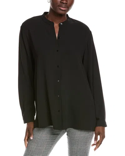 EILEEN FISHER EILEEN FISHER MANDARIN COLLAR SILK BOXY SHIRT