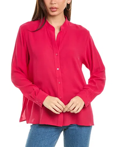 Eileen Fisher Mandarin Collar Silk Shirt In Pink