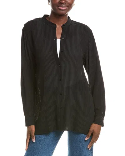 Eileen Fisher Mandarin Collar Silk Shirt In Black