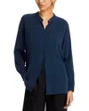 Eileen Fisher Mandarin Collar Silk Shirt In Deep Adriatic