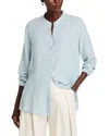 Eileen Fisher Mandarin Collar Silk Shirt In Frost