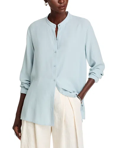 Eileen Fisher Mandarin Collar Silk Shirt In Frost