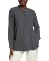 Eileen Fisher Mandarin Collar Silk Shirt In Gray