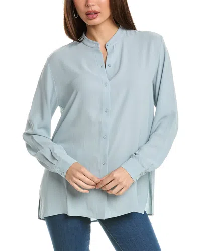 Eileen Fisher Mandarin Collar Silk Shirt In Gray