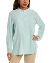 Eileen Fisher Silk Mandarin Collar Shirt In Seasfoam