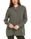 Eileen Fisher Mandarin Collar Silk Shirt In Green