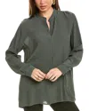Eileen Fisher Mandarin Collar Silk Shirt In Green