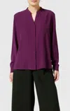 EILEEN FISHER MANDARIN COLLAR SILK SHIRT IN SWEET PLUM