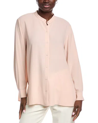 Eileen Fisher Mandarin Collar Silk Shirt In Pink
