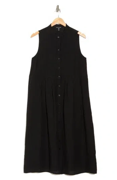 Eileen Fisher Mandarin Collar Sleeveless Organic Cotton Tiered Dress