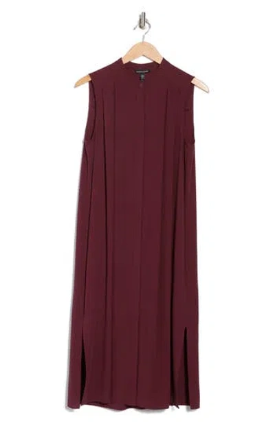 Eileen Fisher Mandarin Collar Sleeveless Silk Dress In Burgundy