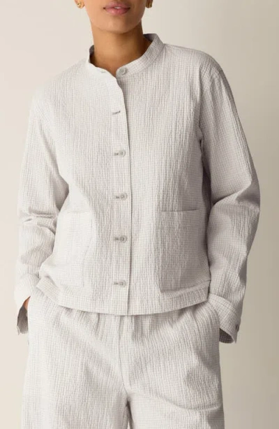 Eileen Fisher Mandarin Collar Texture Stretch Organic Cotton Jacket In White