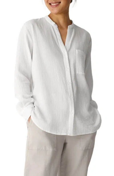 Eileen Fisher Mandarin Collar Textured Organic Cotton Tunic In White