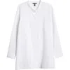 Eileen Fisher Mandarin Collar Textured Organic Cotton Tunic In White