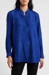 Eileen Fisher Mandarin Collar Textured Stretch Silk Tunic