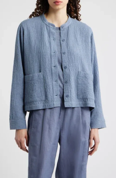 Eileen Fisher Mandarin Textured Stretch Organic Cotton Shirt Jacket In Multi
