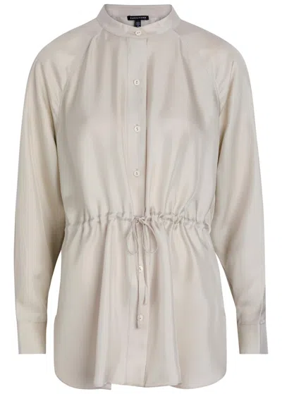Eileen Fisher Mandarin-collar Silk Shirt In Light Grey