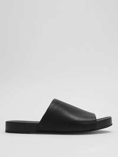 Eileen Fisher Mask Tumbled Leather Slide Sandal In Black