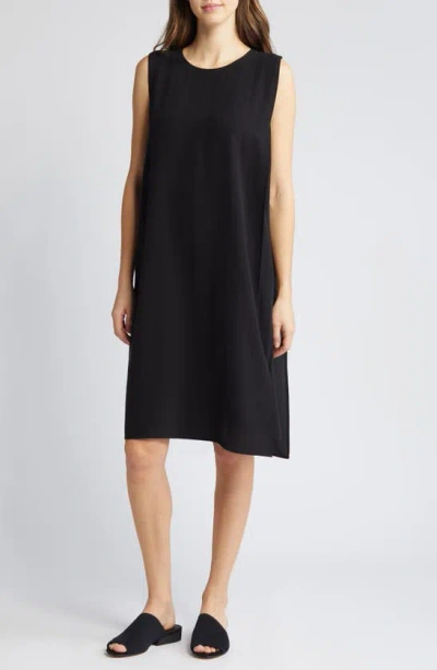 Eileen Fisher Matte Silk Shift Dress In Black