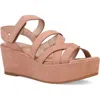 Eileen Fisher Mazy Suede Strappy Wedge Sandals In Latte