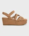 Eileen Fisher Mazy Suede Strappy Wedge Sandals In Latte