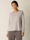 Eileen Fisher Melange Fine Organic Cotton Jersey Round Neck Tee In Gray