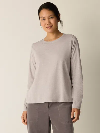 Eileen Fisher Melange Fine Organic Cotton Jersey Round Neck Tee In Gray