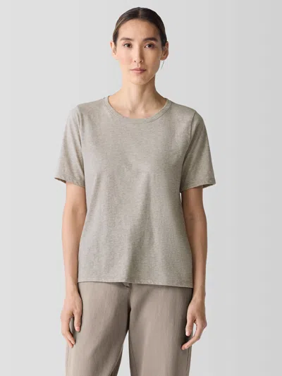 Eileen Fisher Melange Fine Organic Cotton Jersey Tee In Gray