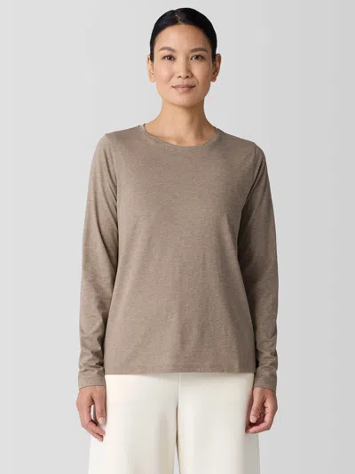 Eileen Fisher Melange Fine Organic Cotton Jersey Long-sleeve Tee In Brown