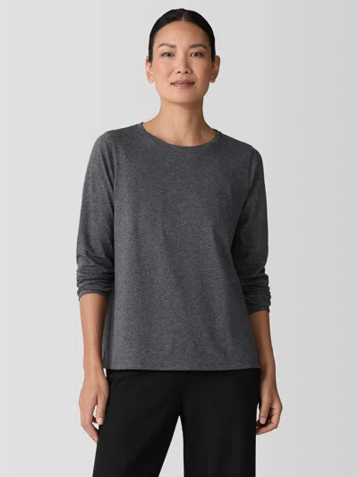 Eileen Fisher Melange Fine Organic Cotton Jersey Long-sleeve Tee In Gray