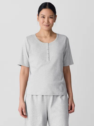 Eileen Fisher Melange Organic Cotton Interlock Henley Sleep Top In Gray