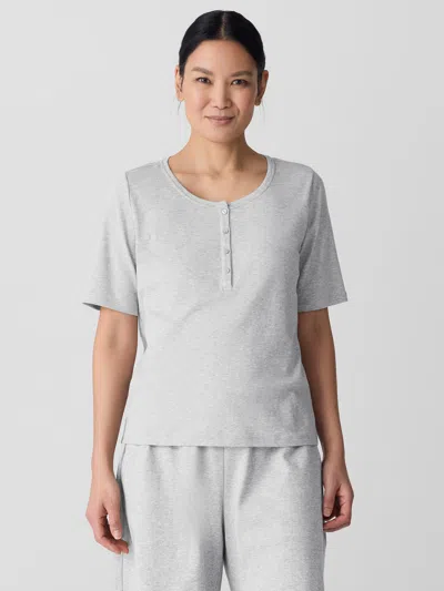 Eileen Fisher Melange Organic Cotton Interlock Henley Sleep Top In Multi