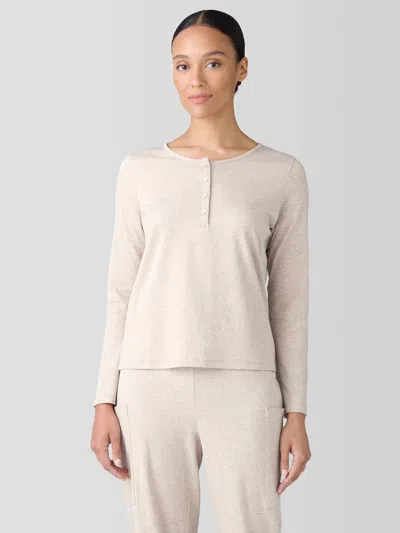 Eileen Fisher Melange Organic Cotton Interlock Henley Sleep Top In Neutral
