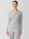 Eileen Fisher Melange Organic Cotton Waffle Henley Sleep Top In Gray