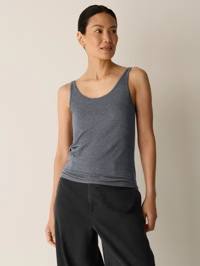 Eileen Fisher Melange Sheer Cotton Blend Knit Scoop Neck Tank In Gray