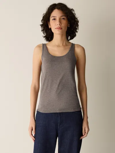 Eileen Fisher Melange Sheer Cotton Blend Knit Scoop Neck Tank In Gray