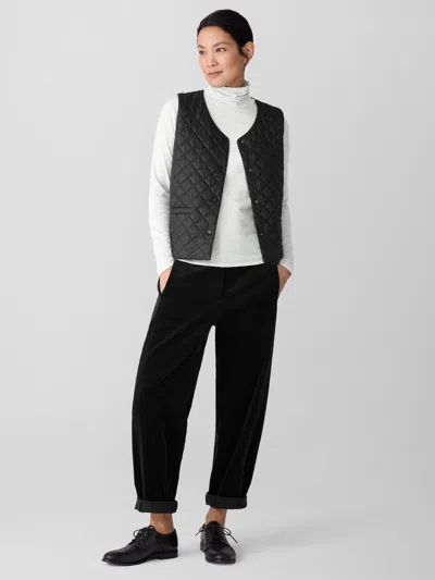 Eileen Fisher Melange Sheer Cotton Blend Knit Turtleneck Top In Black