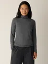 Eileen Fisher Melange Sheer Cotton Blend Knit Turtleneck Top In Gray